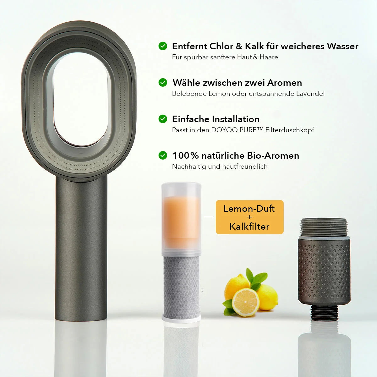 Duschkopf-Wasserfilter mit Bio-Zitronenduft und Aktivkohlefilter gegen Chlor und Kalk