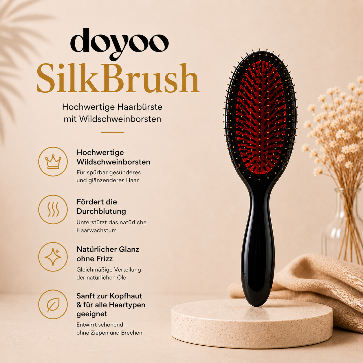 Doyoo SilkBrush – Hochwertige Haarbürste mit Wildschweinborsten